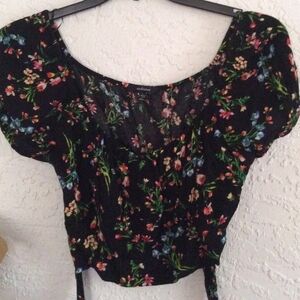 Ambiance Black Floral Puff Sleeve Blouse